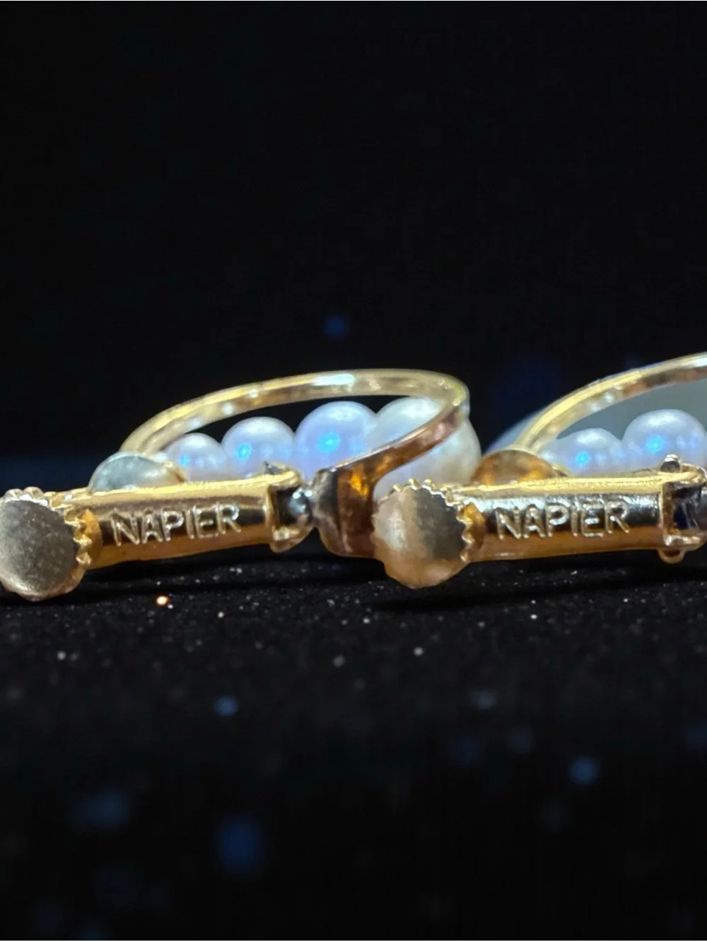 Vintage Signed Napier Gold-Tone Caged Faux Pearl Clip-On / Screw-Back Earrings